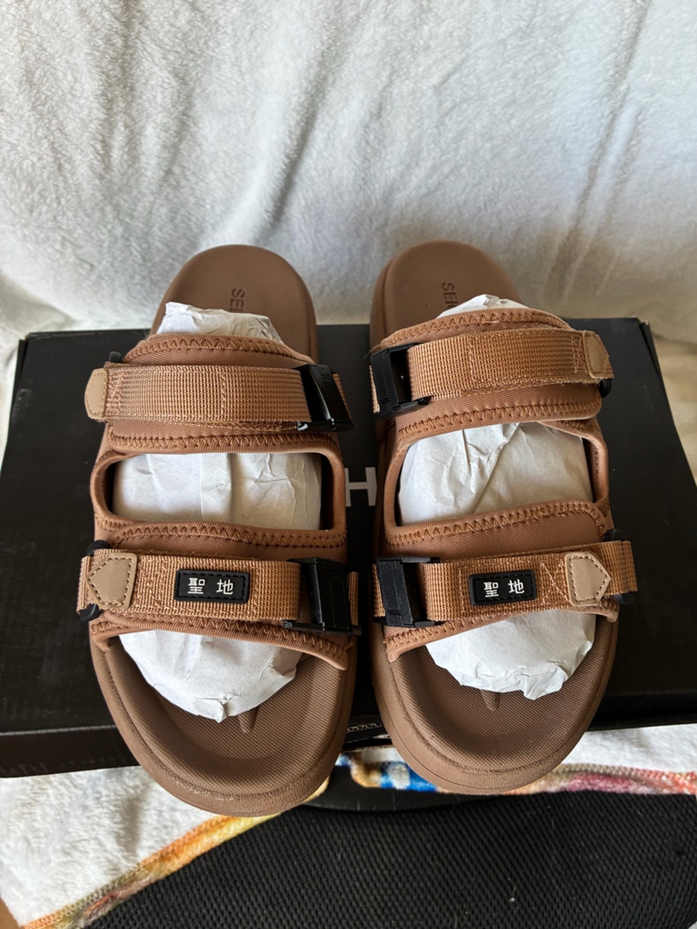 Men's Adjustable Brown Slide Sandals with Secure Straps